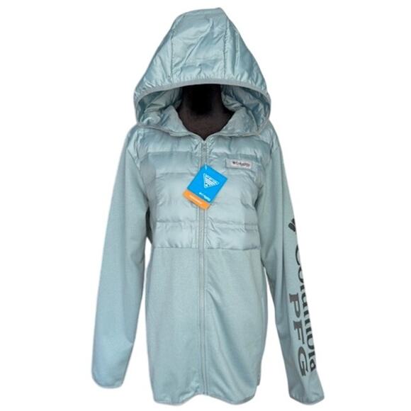 Columbia Women’s Deep Waves Hybrid Hooded Jacket – Aqua Blue – Size Medium – NWT - Picture 1 of 7